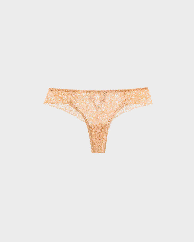 Delicate Floral Lace Cut-Out Thong Panties Set - Comfortable 4-Pack Lingerie