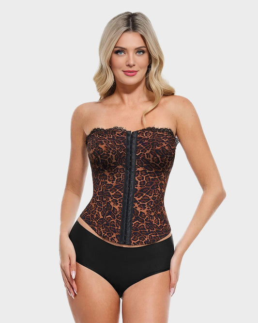 Fierce Leopard Print Shaping Corset Top with Tummy Control & Detachable Straps