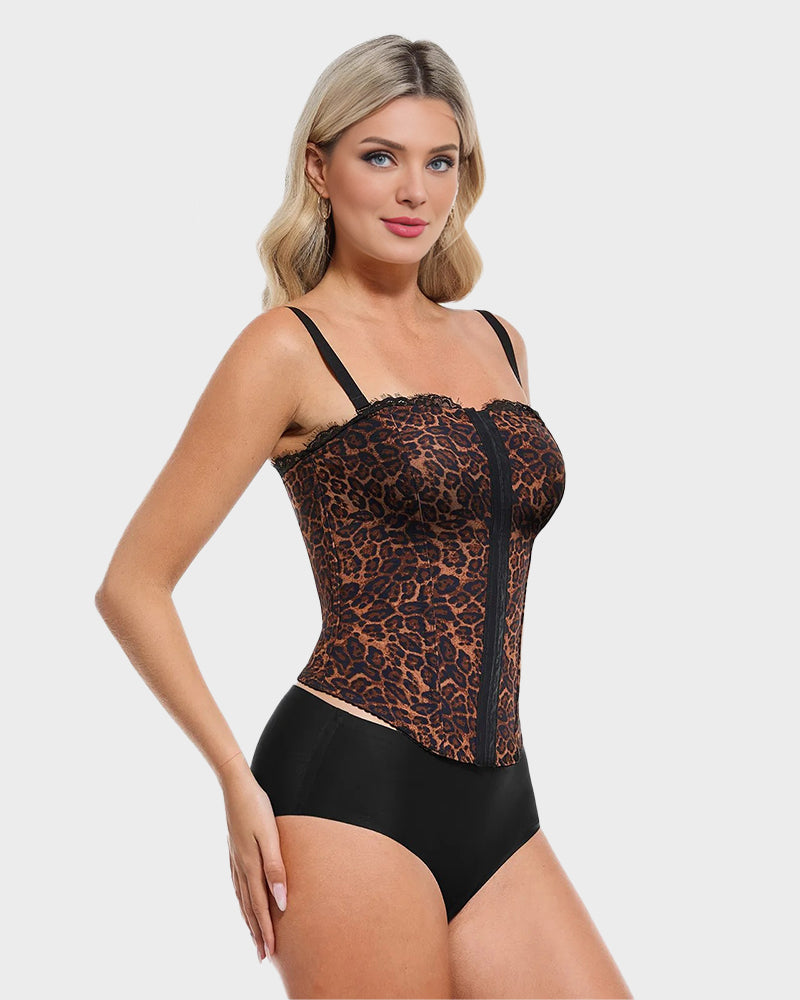 Fierce Leopard Print Shaping Corset Top with Tummy Control & Detachable Straps