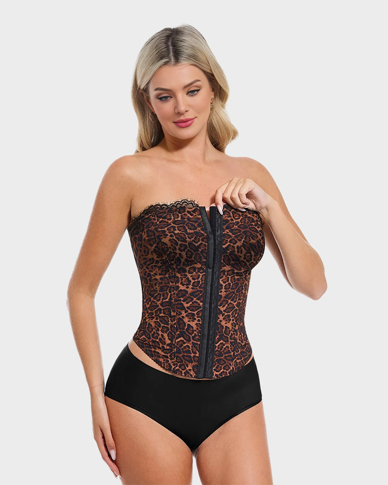 Fierce Leopard Print Shaping Corset Top with Tummy Control & Detachable Straps