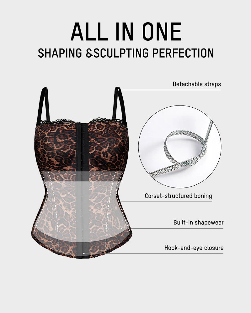Fierce Leopard Print Shaping Corset Top with Tummy Control & Detachable Straps
