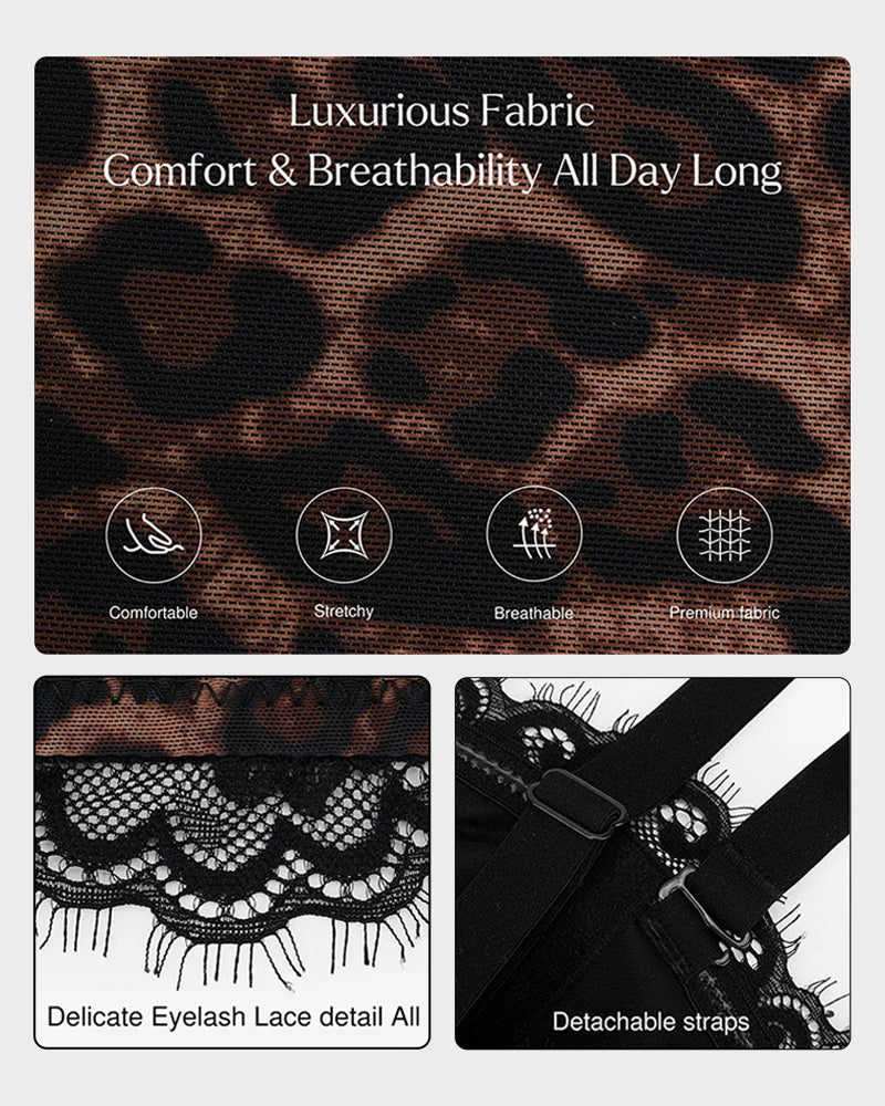 Fierce Leopard Print Shaping Corset Top with Tummy Control & Detachable Straps