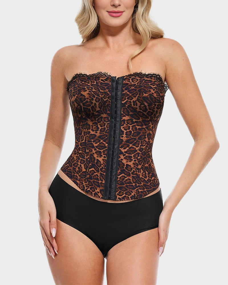 Fierce Leopard Print Shaping Corset Top with Tummy Control & Detachable Straps