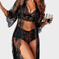 3-Piece Sheer Floral Lace Sleepwear Set