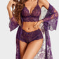 Romantic Sheer Floral Lace 3-Piece Lingerie Kimono Robe Sleepwear Set