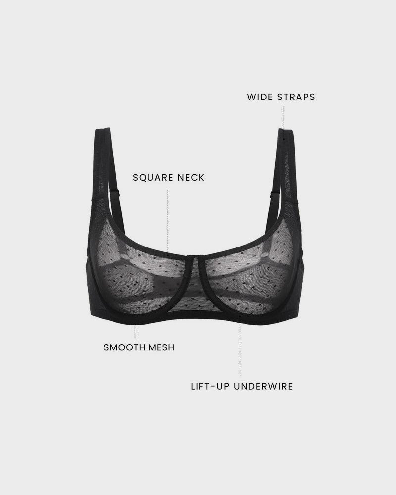 Sheer Dot Mesh Balconette Bra for Natural Lift & Comfortable Support