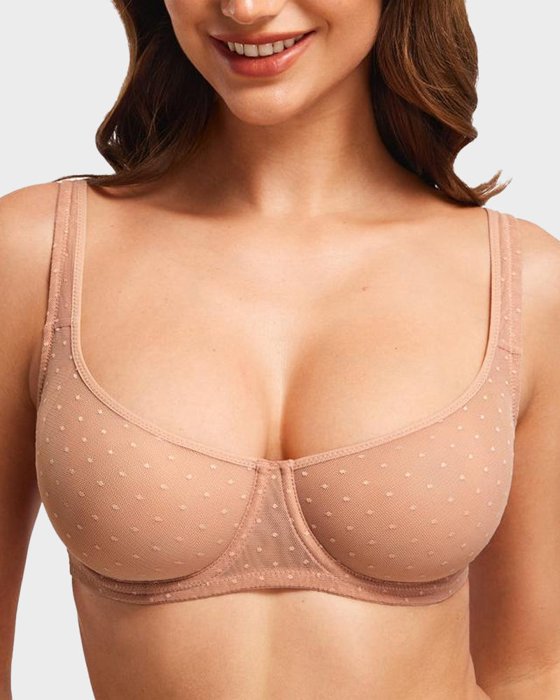 Sheer Dot Mesh Balconette Bra for Natural Lift & Comfortable Support