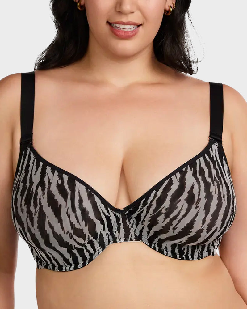 Chic Sheer Zebra Mesh Unlined Underwire Bra for Daring Everyday Style