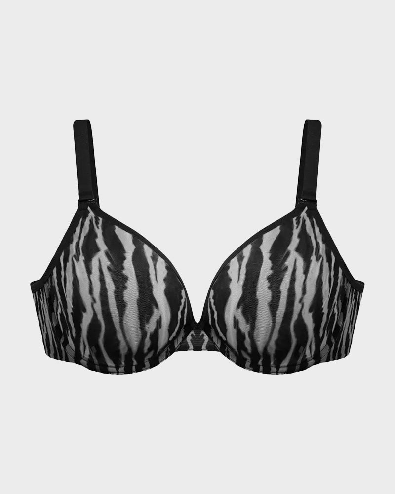 Chic Sheer Zebra Mesh Unlined Underwire Bra for Daring Everyday Style