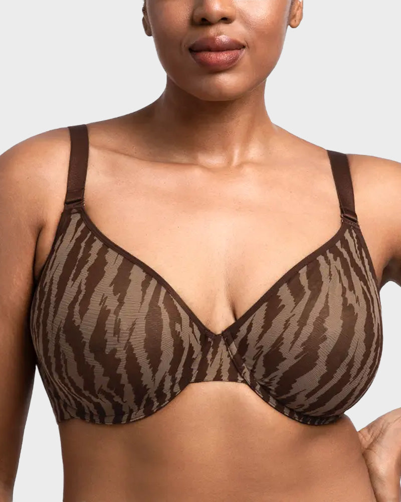 Chic Sheer Zebra Mesh Unlined Underwire Bra for Daring Everyday Style