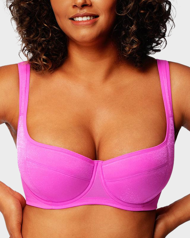Shimmer Lightly Padded Balconette Bra, Comfortable Underwire Everyday Support for Women