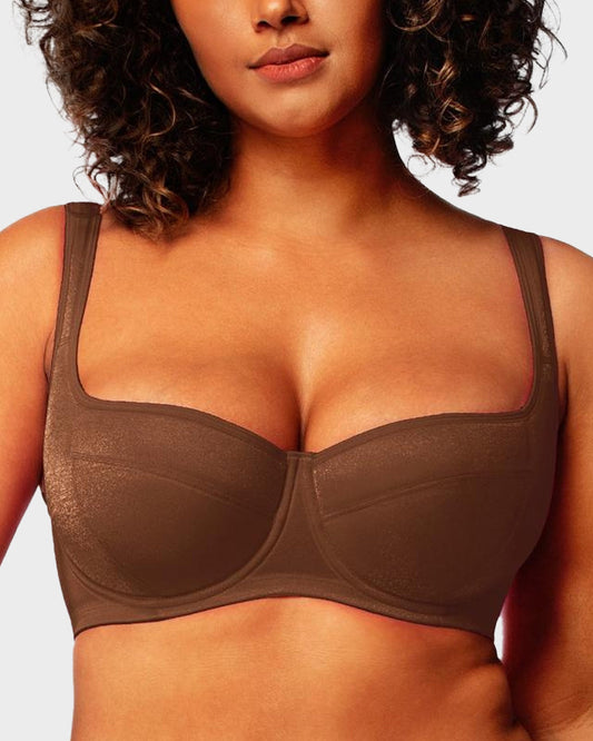 Shimmer Lightly Padded Balconette Bra, Comfortable Underwire Everyday Support for Women