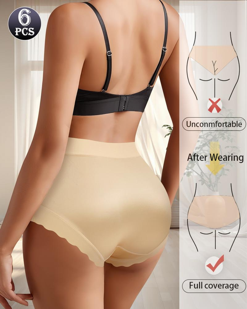 Silky High-Waist Seamless Scalloped Briefs 6-Pack - Breathable Comfort Underwear
