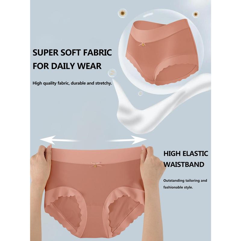 Silky High-Waist Seamless Scalloped Briefs 6-Pack - Breathable Comfort Underwear