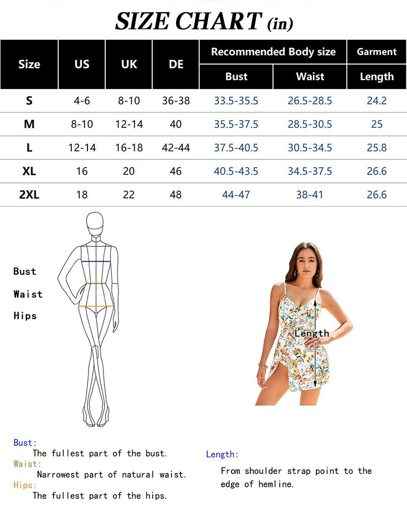 Elegant Women's Tummy Control V-Neck Tropical Skirted One-Piece Swimdress