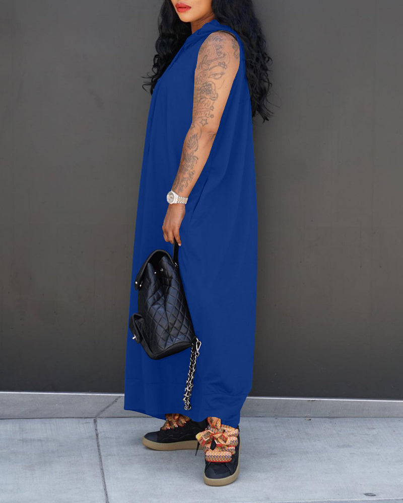 Comfy Sleeveless Hoodie Maxi Dress with Pockets - Relaxed Fit, Chic Summer Style