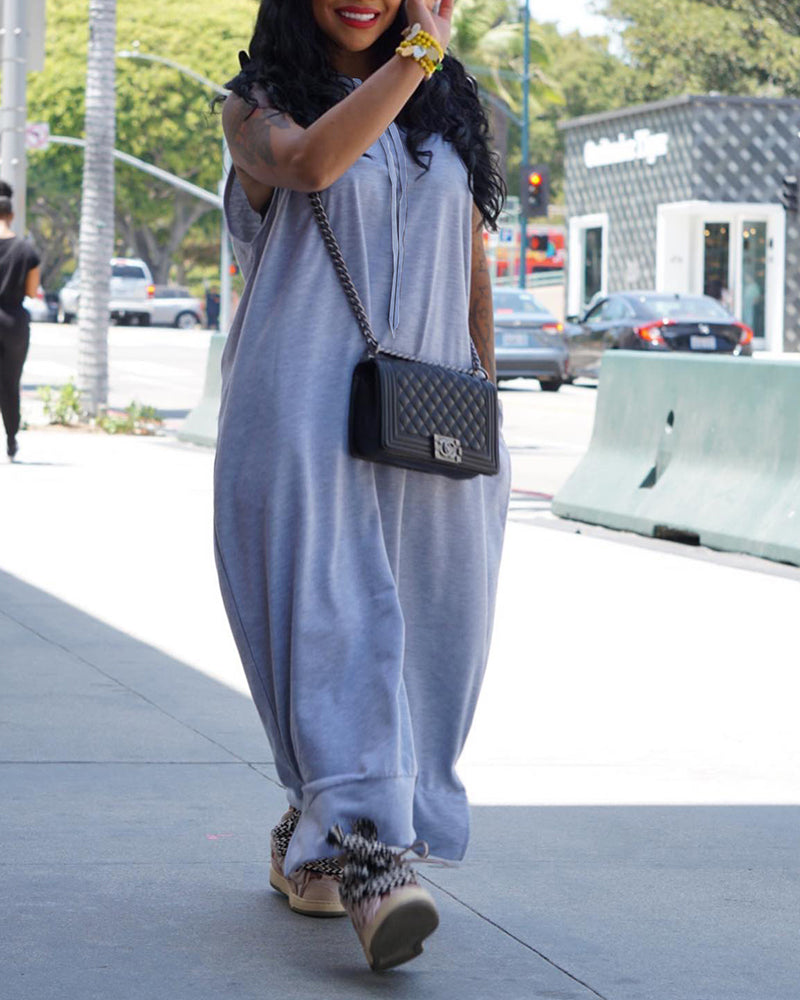 Comfy Sleeveless Hoodie Maxi Dress with Pockets - Relaxed Fit, Chic Summer Style