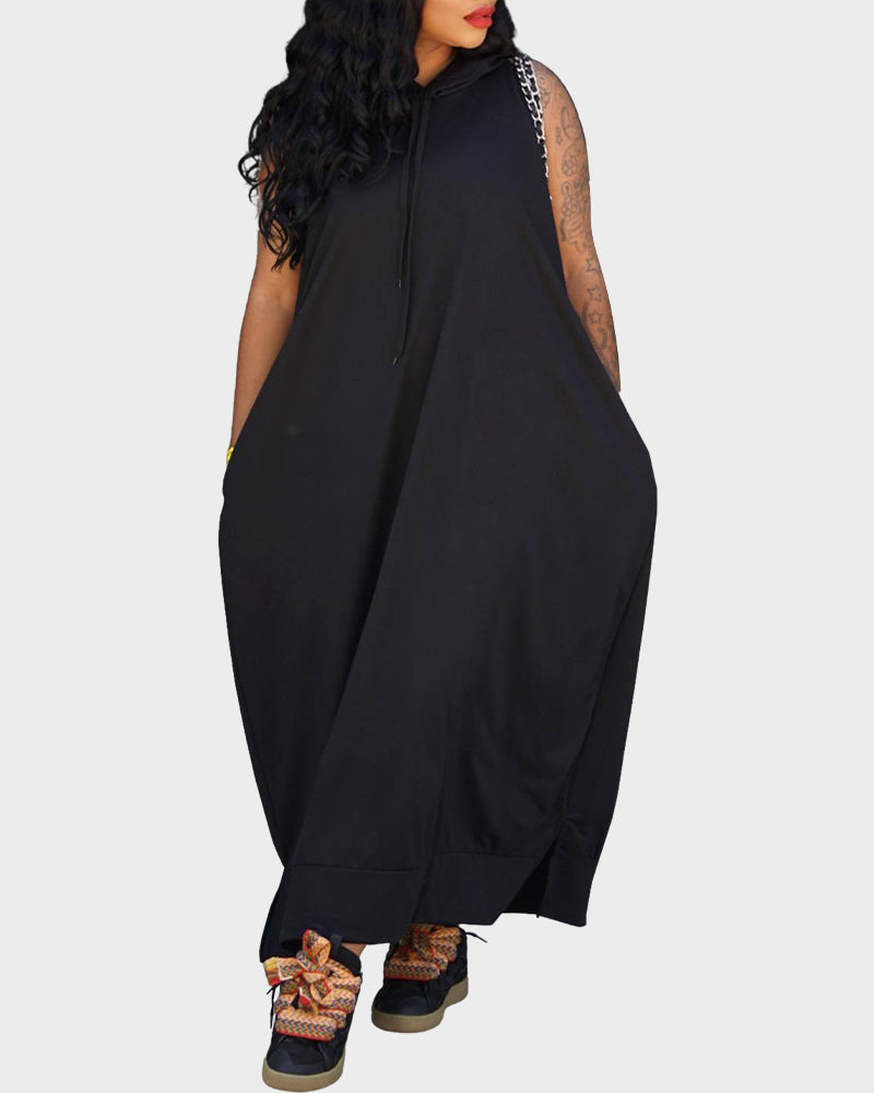 Comfy Sleeveless Hoodie Maxi Dress with Pockets - Relaxed Fit, Chic Summer Style