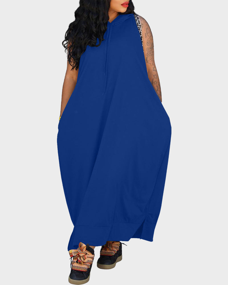 Comfy Sleeveless Hoodie Maxi Dress with Pockets - Relaxed Fit, Chic Summer Style