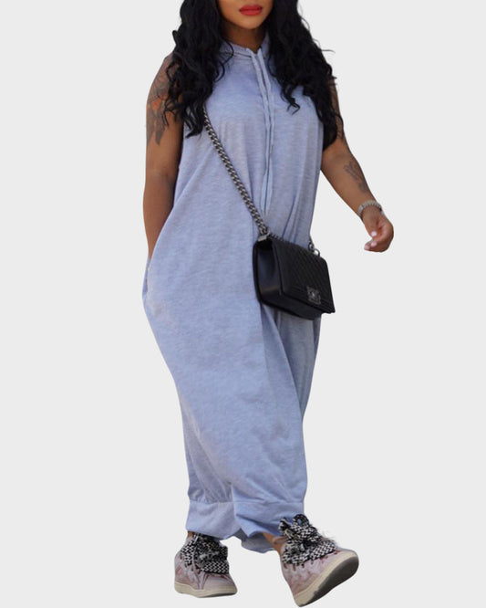 Comfy Sleeveless Hoodie Maxi Dress with Pockets - Relaxed Fit, Chic Summer Style