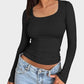 Y2K Slim-Fit Square-Neck Long-Sleeve Crop Top: Buttery Soft & Flattering