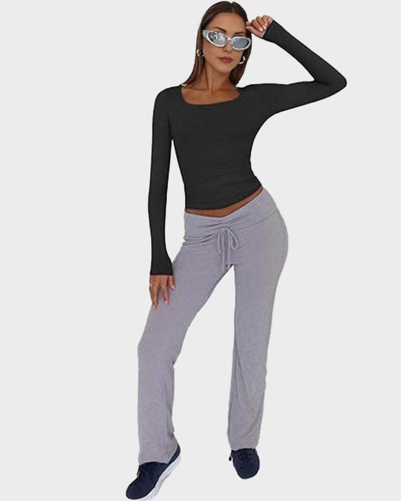 Y2K Slim-Fit Square-Neck Long-Sleeve Crop Top: Buttery Soft & Flattering