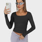 Y2K Slim-Fit Square-Neck Long-Sleeve Crop Top: Buttery Soft & Flattering