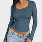 Y2K Slim-Fit Square-Neck Long-Sleeve Crop Top: Buttery Soft & Flattering