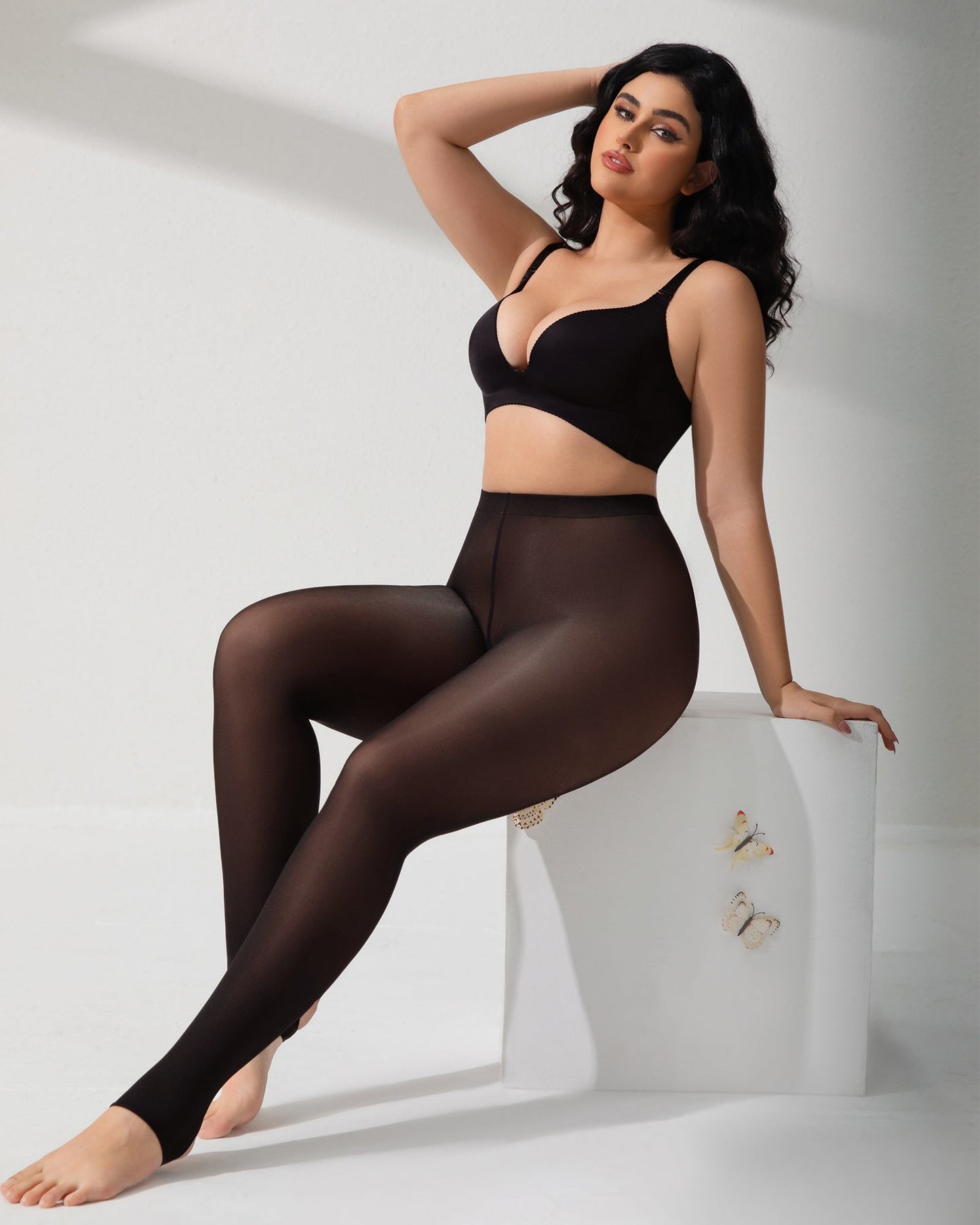 Comfortable Slimming Semi-Sheer Black Tights - High Elasticity, Durable Hosiery