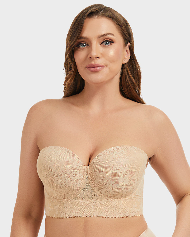 Smooth Lace Longline Strapless Underwire Bra: Ultimate Support & Invisible Comfort