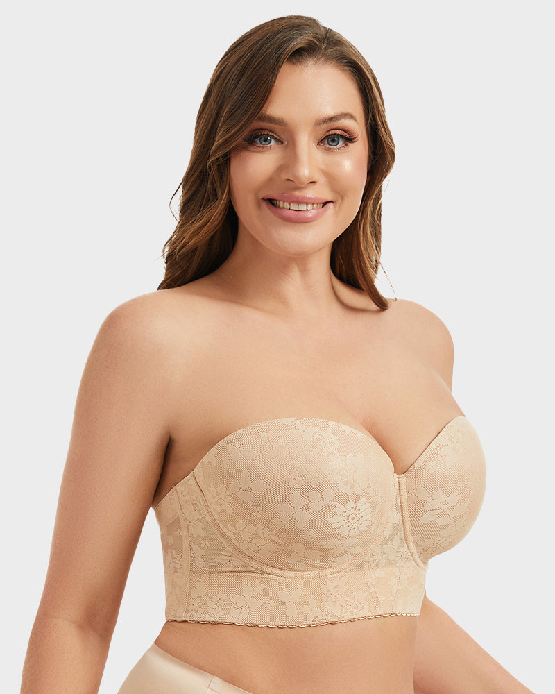 Smooth Lace Longline Strapless Underwire Bra: Ultimate Support & Invisible Comfort