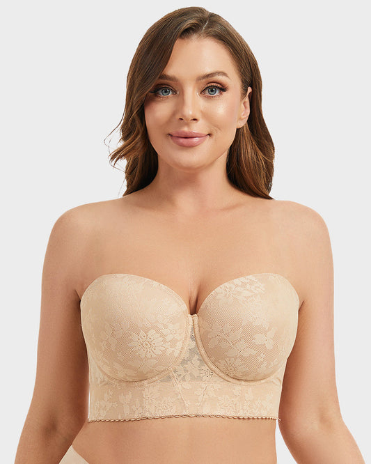 Smooth Lace Longline Strapless Underwire Bra: Ultimate Support & Invisible Comfort