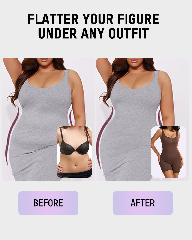 Comfortable Snap Button Shaping Shorts Bodysuit for Women's Tummy Control