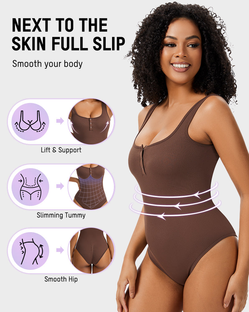 Comfortable Snap Button Triangle Shaping Bodysuit - Tummy Control & Everyday Style