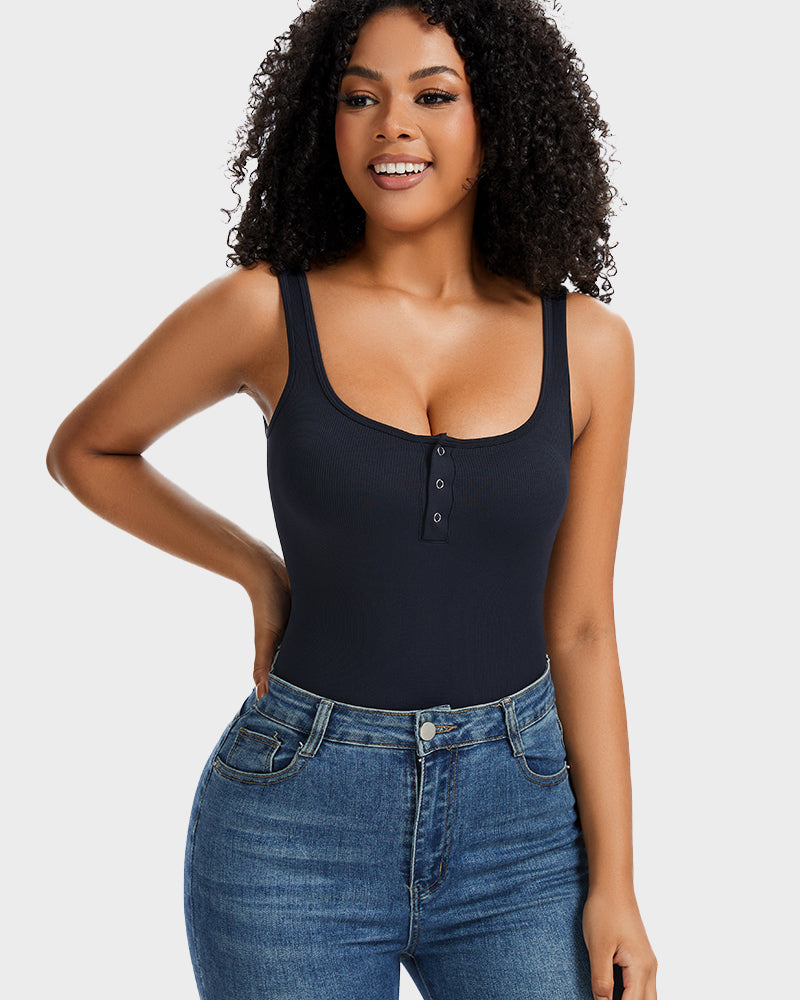 Comfortable Snap Button Triangle Shaping Bodysuit - Tummy Control & Everyday Style