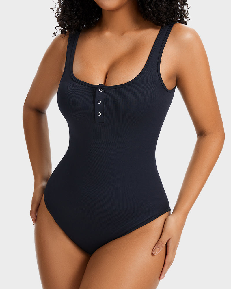 Comfortable Snap Button Triangle Shaping Bodysuit - Tummy Control & Everyday Style