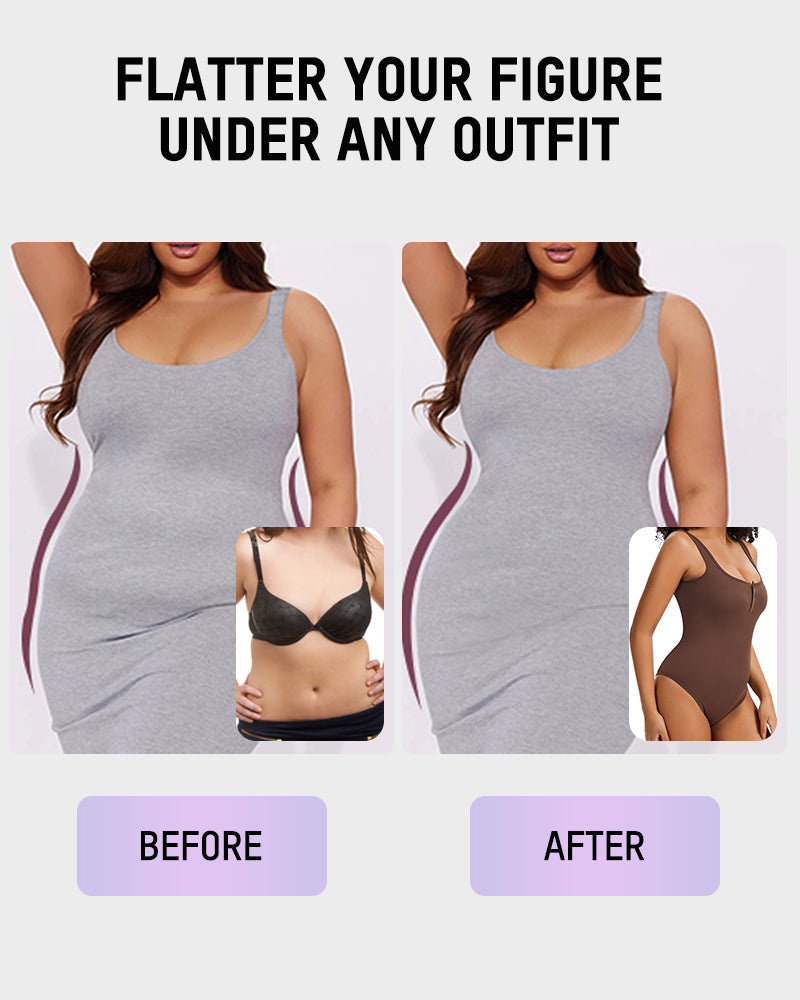 Comfortable Snap Button Triangle Shaping Bodysuit - Tummy Control & Everyday Style