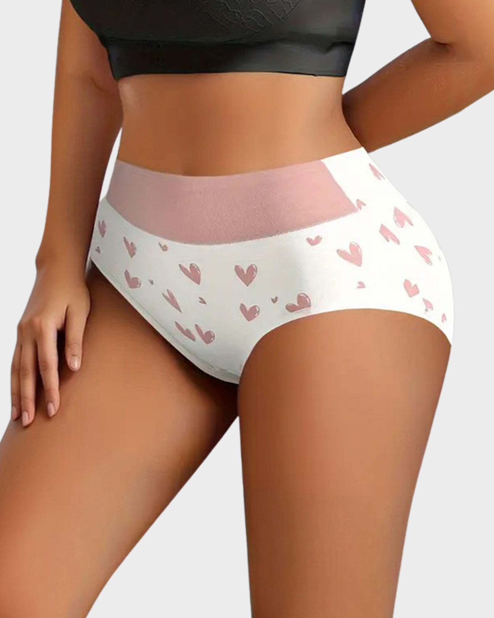 Soft Cotton High-Waist Panties 6-Pack: Charming Heart Print Briefs