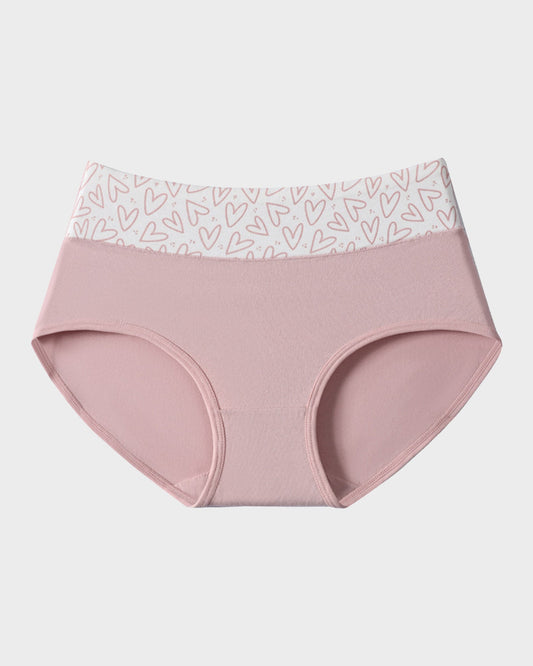 Soft Cotton High-Waist Panties 6-Pack: Charming Heart Print Briefs