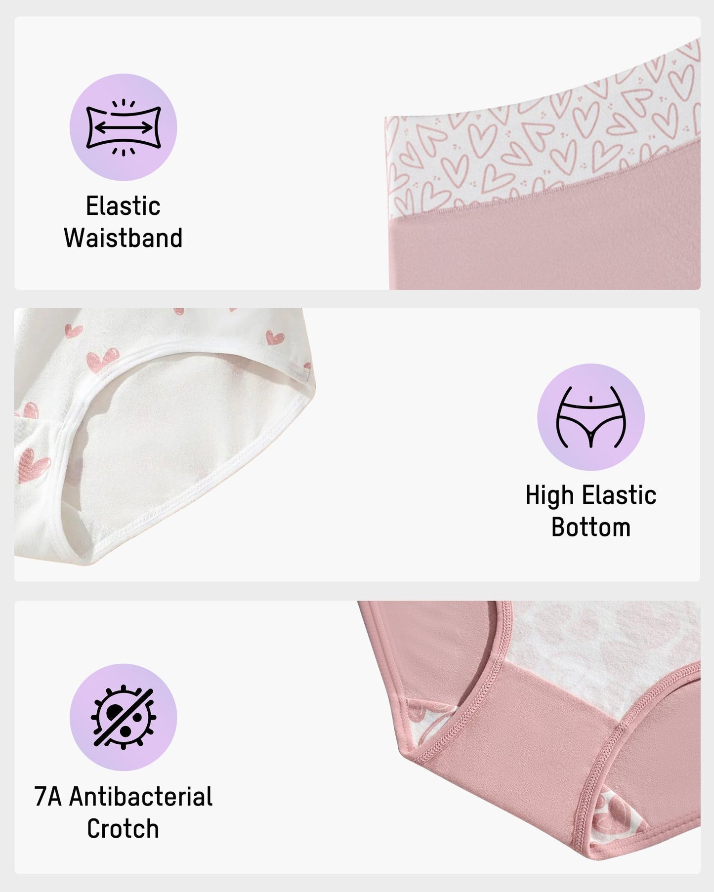 Soft Cotton High-Waist Panties 6-Pack: Charming Heart Print Briefs