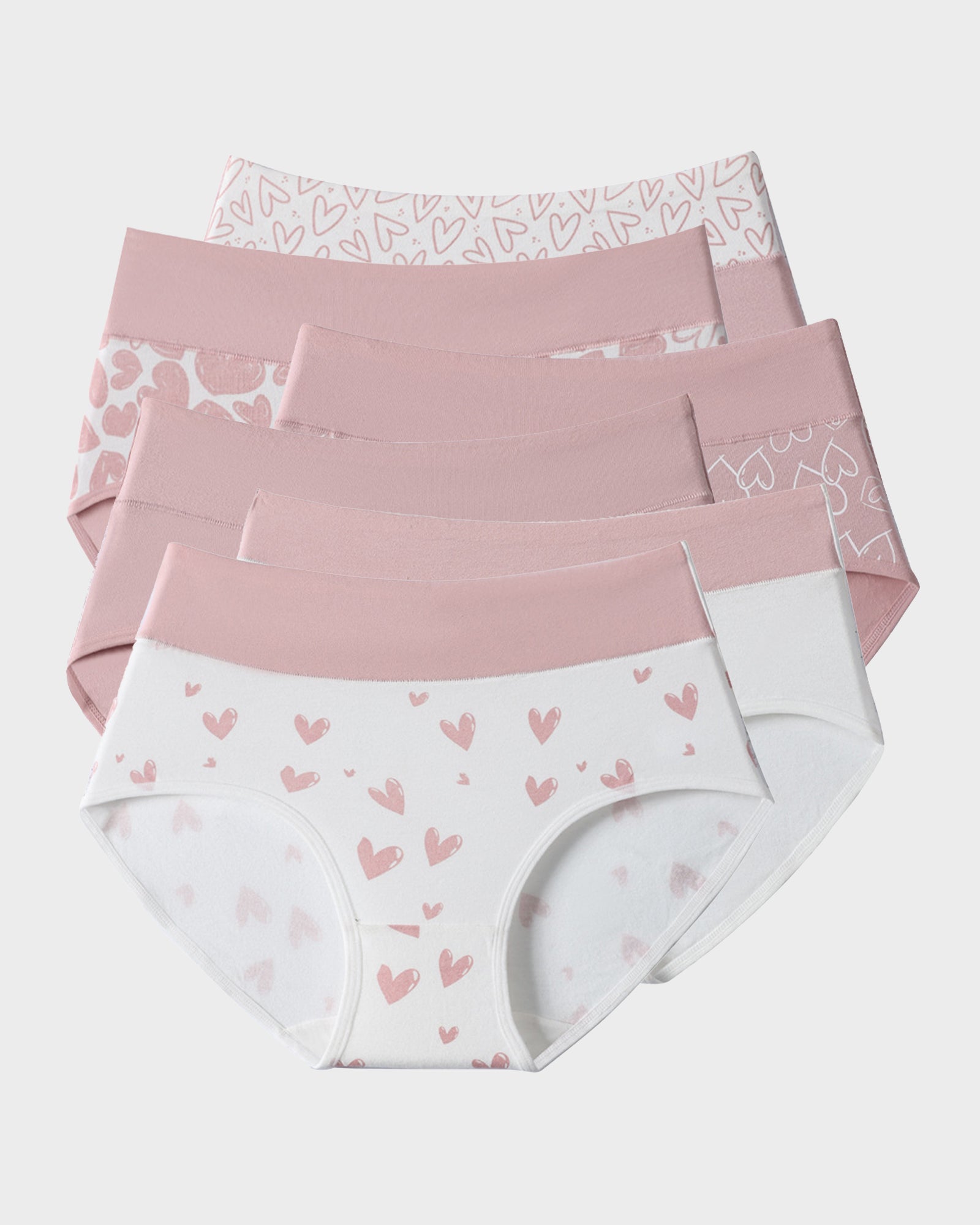 Soft Cotton High-Waist Panties 6-Pack: Charming Heart Print Briefs