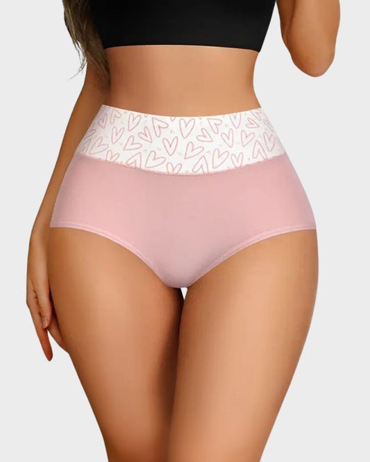 Soft Cotton High-Waist Panties 6-Pack: Charming Heart Print Briefs