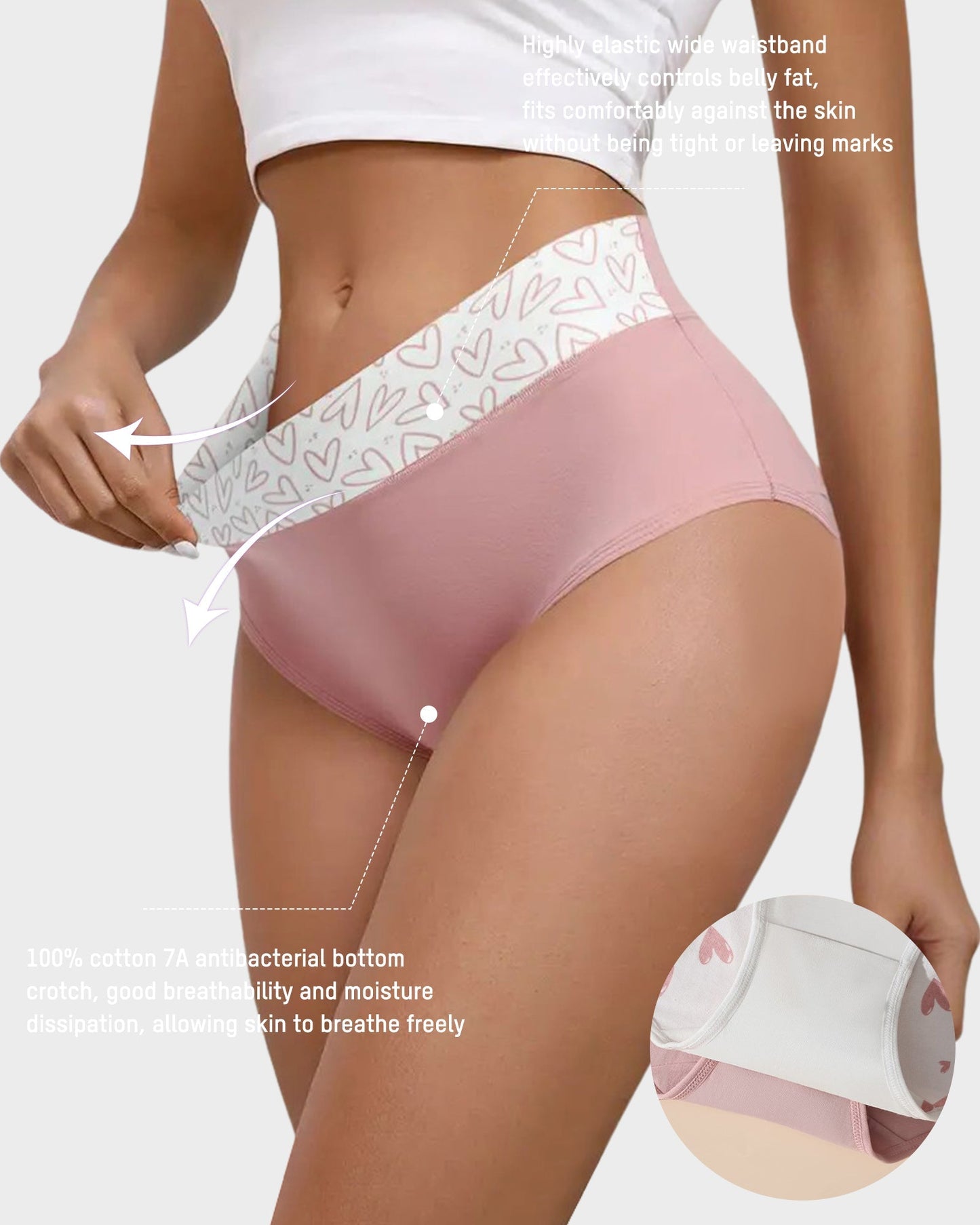 Soft Cotton High-Waist Panties 6-Pack: Charming Heart Print Briefs
