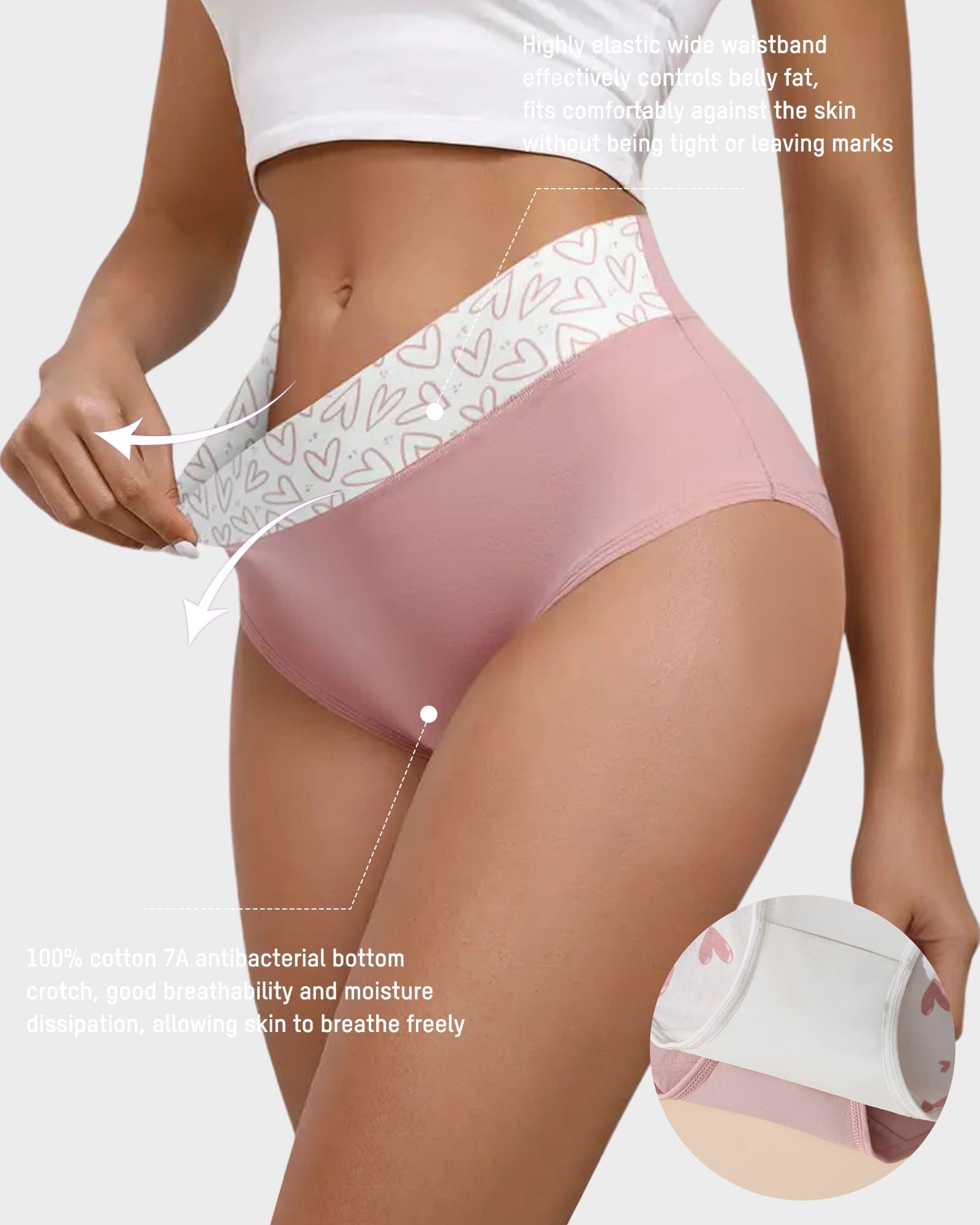 Soft Cotton High-Waist Panties 6-Pack: Charming Heart Print Briefs