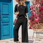 Luxurious Soft Knit Lounge Set: Short Sleeve Top & Wide Leg Pants