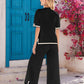 Luxurious Soft Knit Lounge Set: Short Sleeve Top & Wide Leg Pants