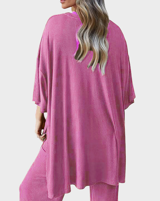 Effortless Chic Split Hem Wide Leg 2-Piece Loungewear Set with Pockets
