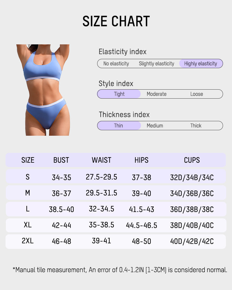 Sporty Back Bralette Banded Hipster Bikini Set Dusty Blue Swimsuit