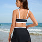 Sporty Color Block Skirted Bikini Set with Side Slit Design