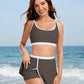 Sporty Color Block Skirted Bikini Set with Side Slit Design